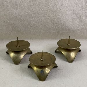 Vntg Mid‎ Century Space Age Atomic Futuristic Candleholders Solid Brass Set Of 3